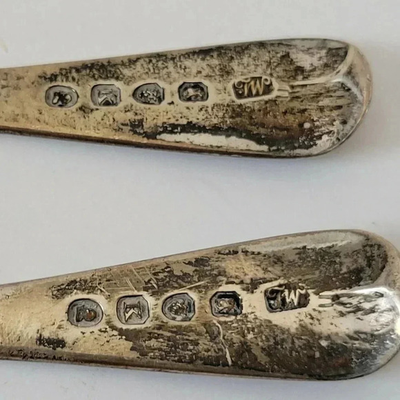 Thomas Wallis II Berry Spoons Lot of 2 Sterling Silver George IV 1825 Gold Wash - Picture 3 of 6